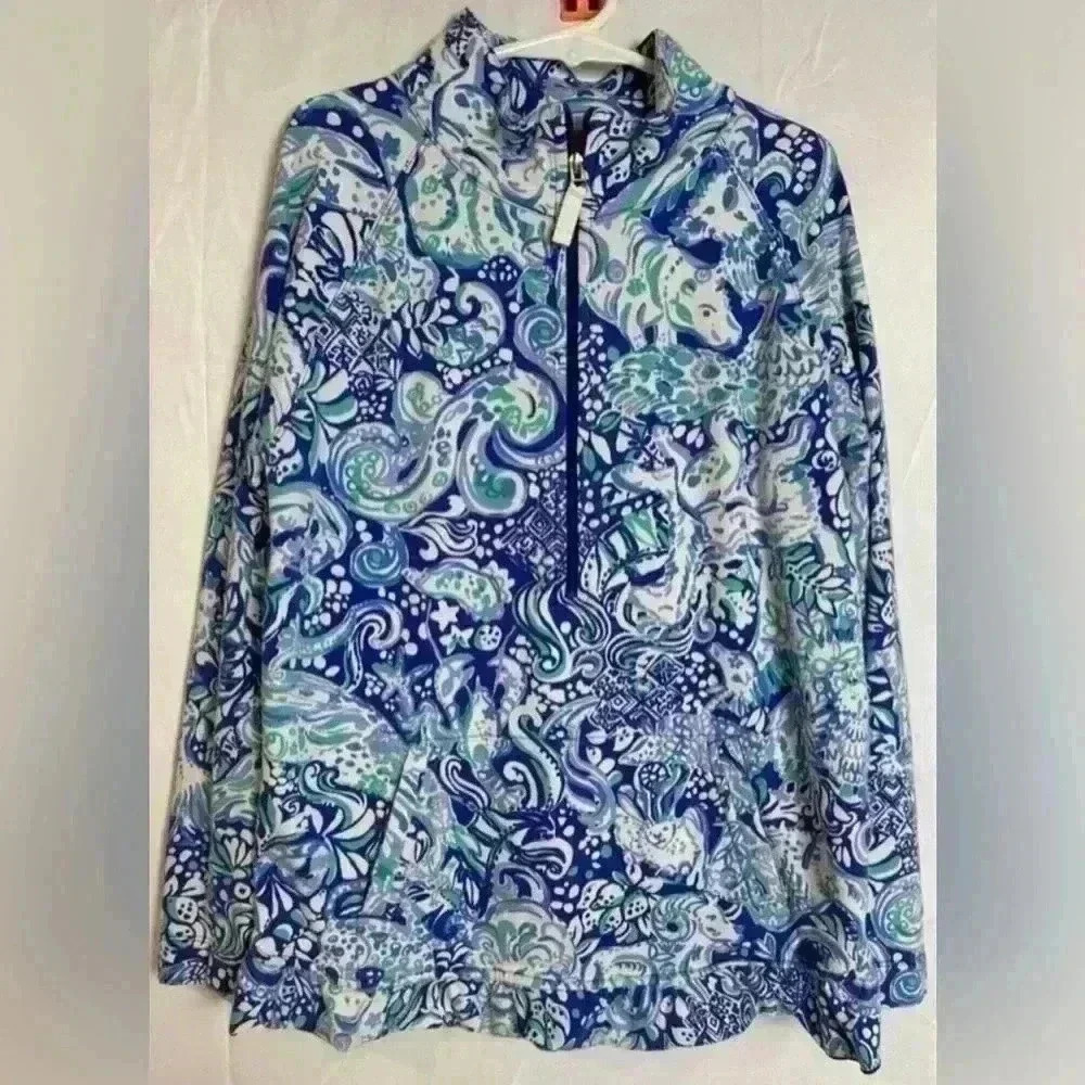 Lilly Pulitzer Skipper Popover Blue 1/2 Zip Pullover Top with Pockets (Girls XL)